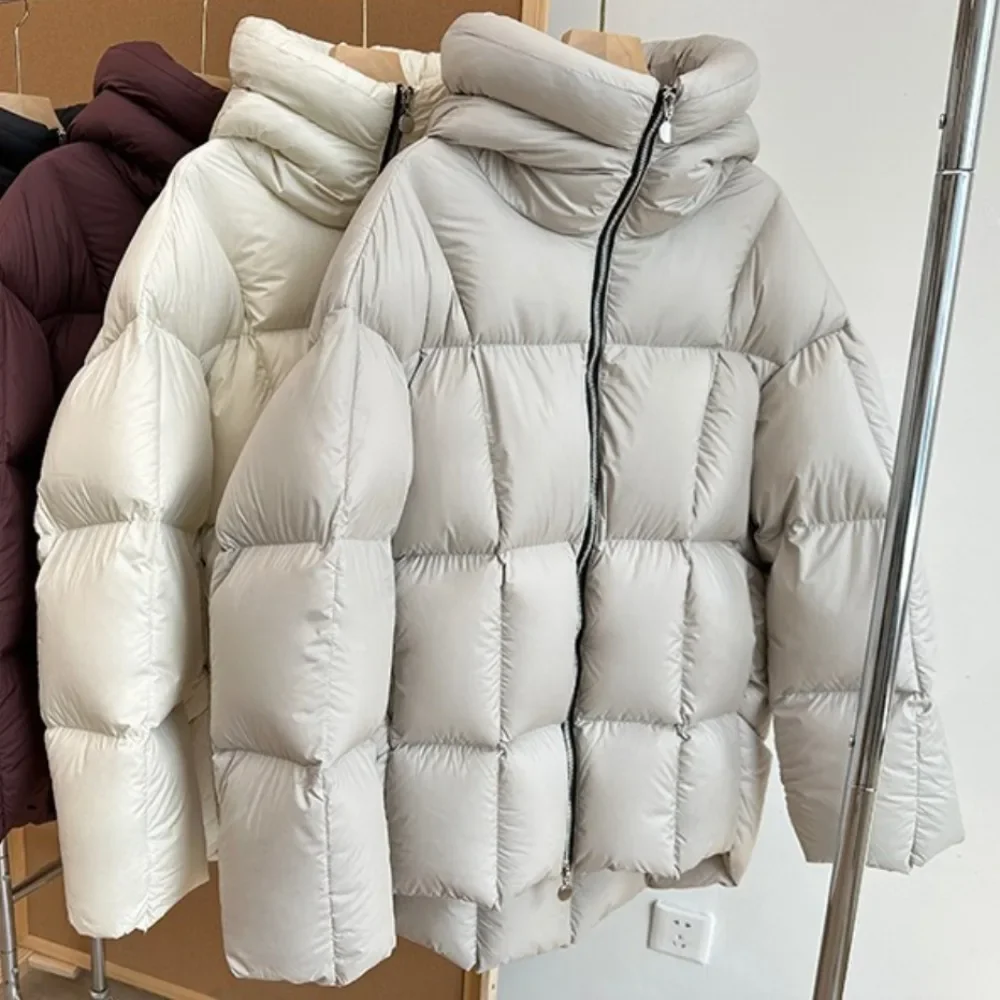 Nouveau 2025 à capuche solide Parke blanc canard vers le bas manteau femme haut d'hiver vêtements femmes épaissi chaud Simple moelleux veste bouffante