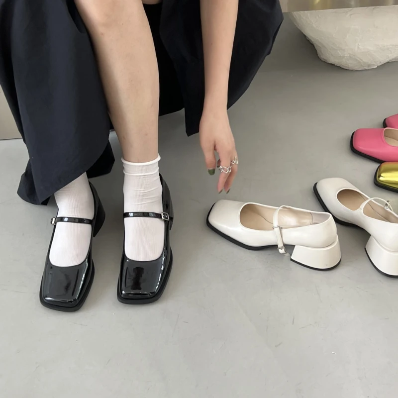 Brand Women Heels Shoes Fashion Square Toe Women Mary Jane Shoes Soft Sole Ballet Shoes Luxury Shallow Buckle Women Sandals 2024