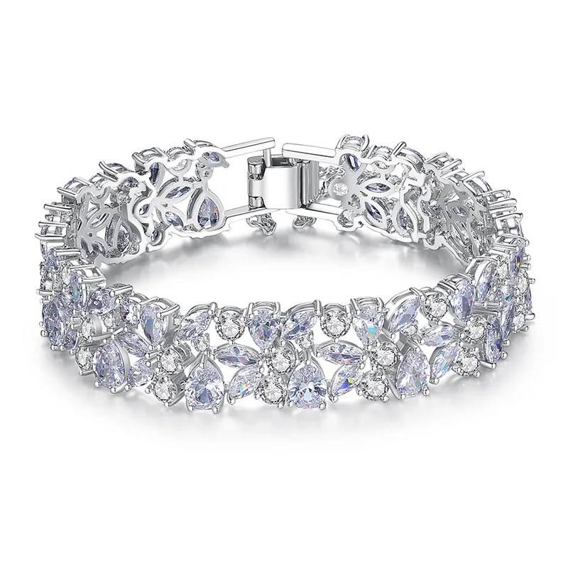 

New Design Cubic Zirconia Fashion Bracelet Luxury Floral Wide Women's Bracelet