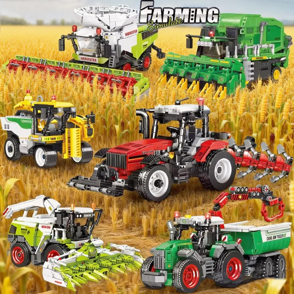 

Конструктор «Сельскохозяйственная техника»: Модель грузовика, трактора, культиватора, комбайна, строительной техники, экскаватора. Игрушка для детей.