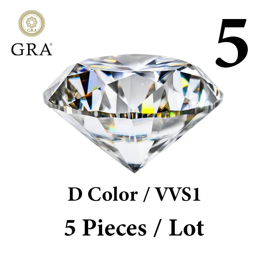 

Real D Color Moissanite Stone5 /10 / 20 / 30 /50 Pcs Per Lot ($5.3 / ct) Wholesale Prices Lab Diamond VVS1 with GRA Certificate