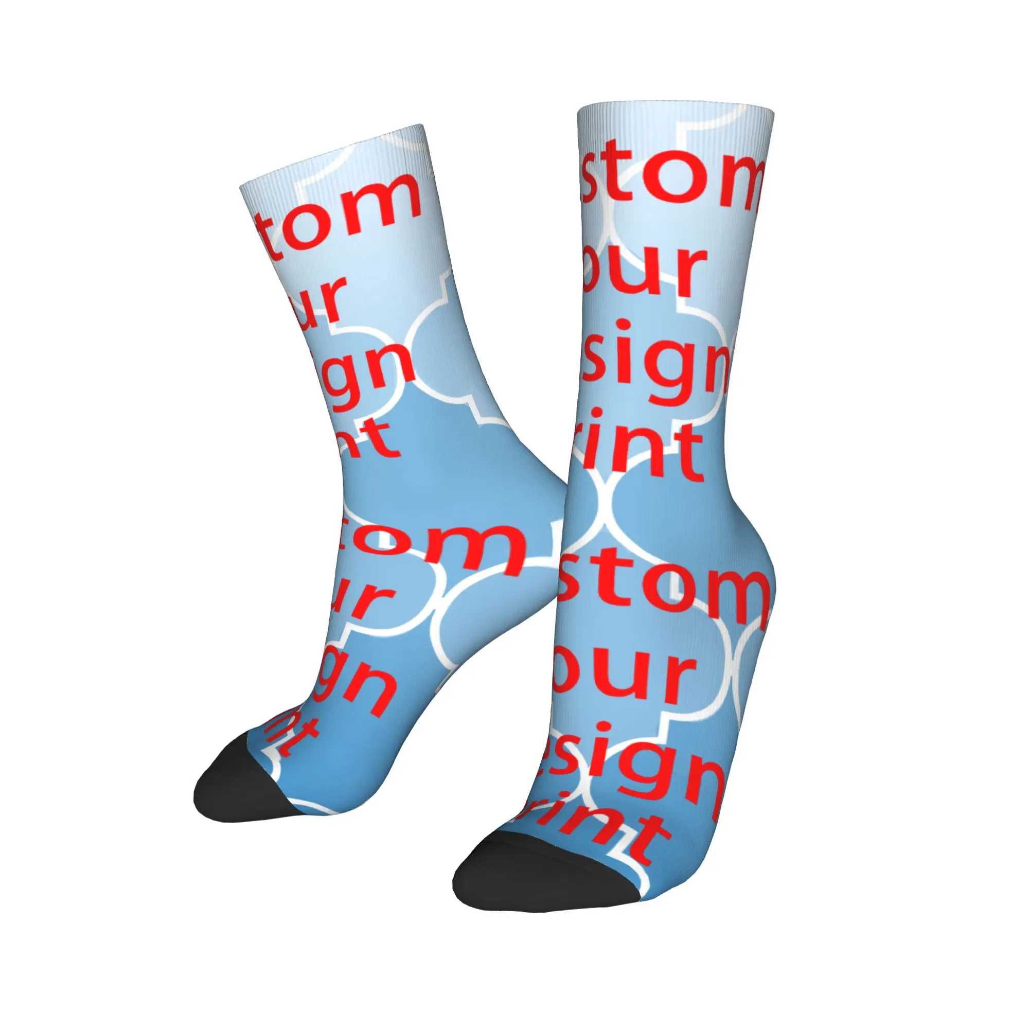 

Custom Your Design Moroccan pattern white gradient blue Dress Socks for Men Women Warm Funny Novelty Crew Socks