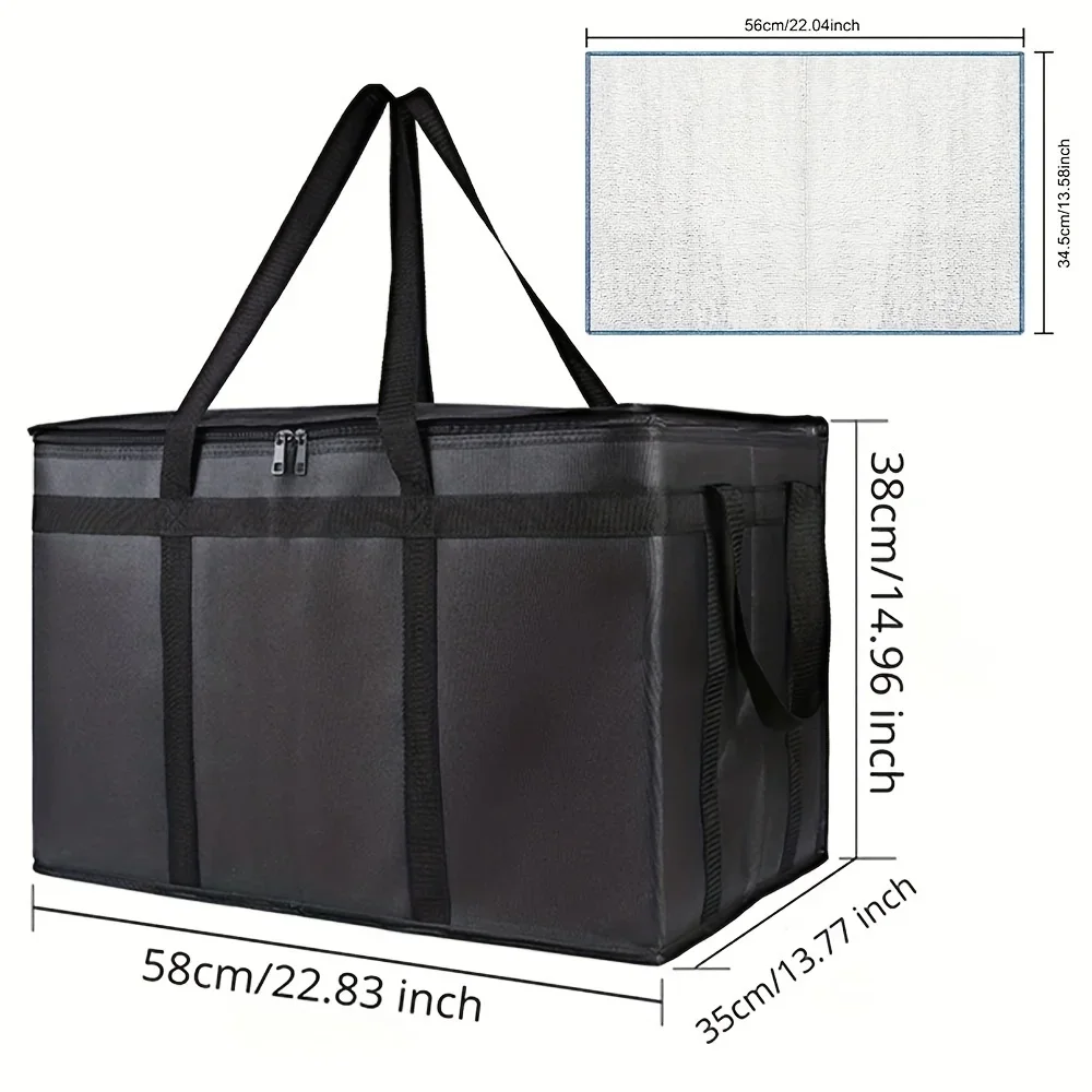 1 Set (Bag & Bottom), XXXL Large Capacity Reusable Warming Bag with Removable Hard Bottom, 3 Layers Insulated Pizza Delivery Bag