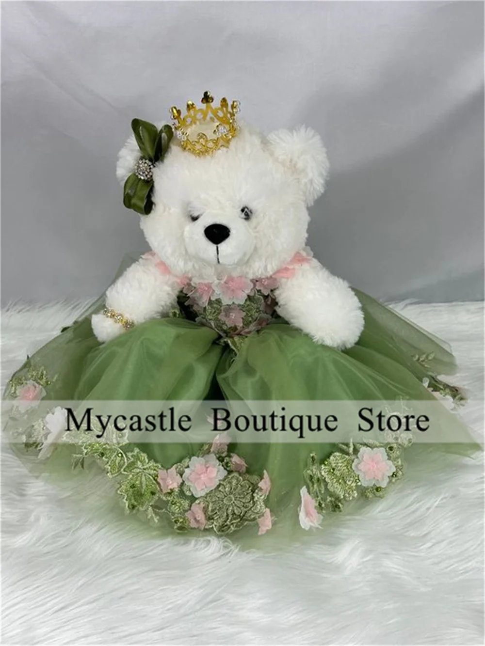 

Green Lace Special Link For Personalized Quinceanera Teddy Bear Dress Floral Appliques Mini Quinceanera Dress