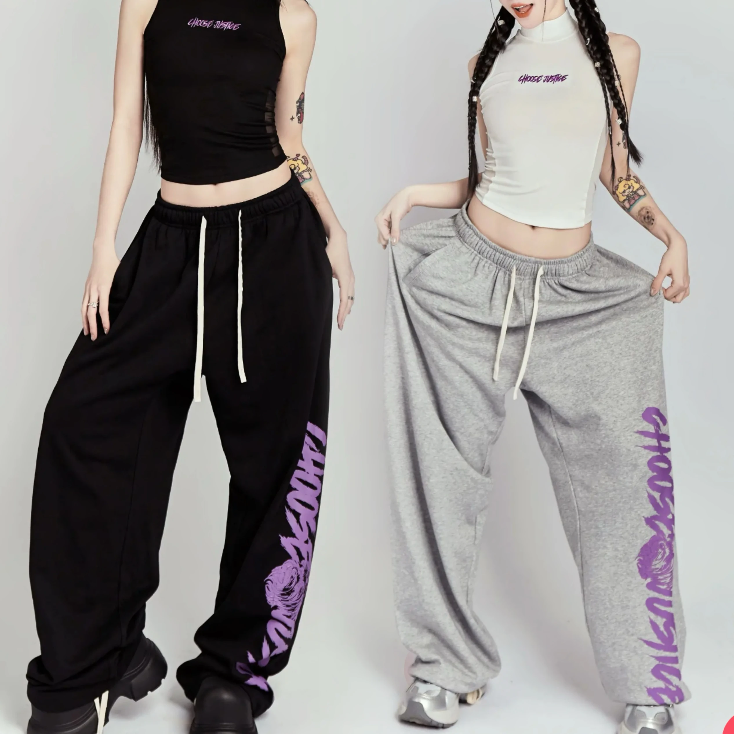 

American Original Jazz Sport Pants Loose Street Dance Hiphop Wide Leg Straight Long Trousers High Waist Cotton Blend