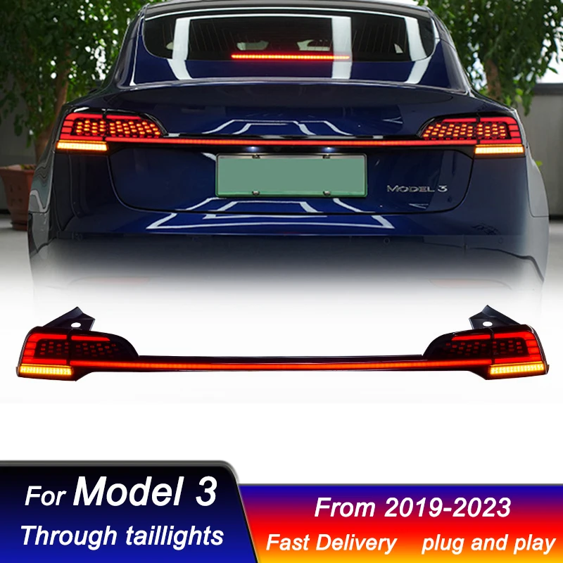 Car Through Tail Lights For Tesla Model 3 2019-2023 new style LED Taillamp Rear Brake Lights Starlink Cross Taillight Accembly