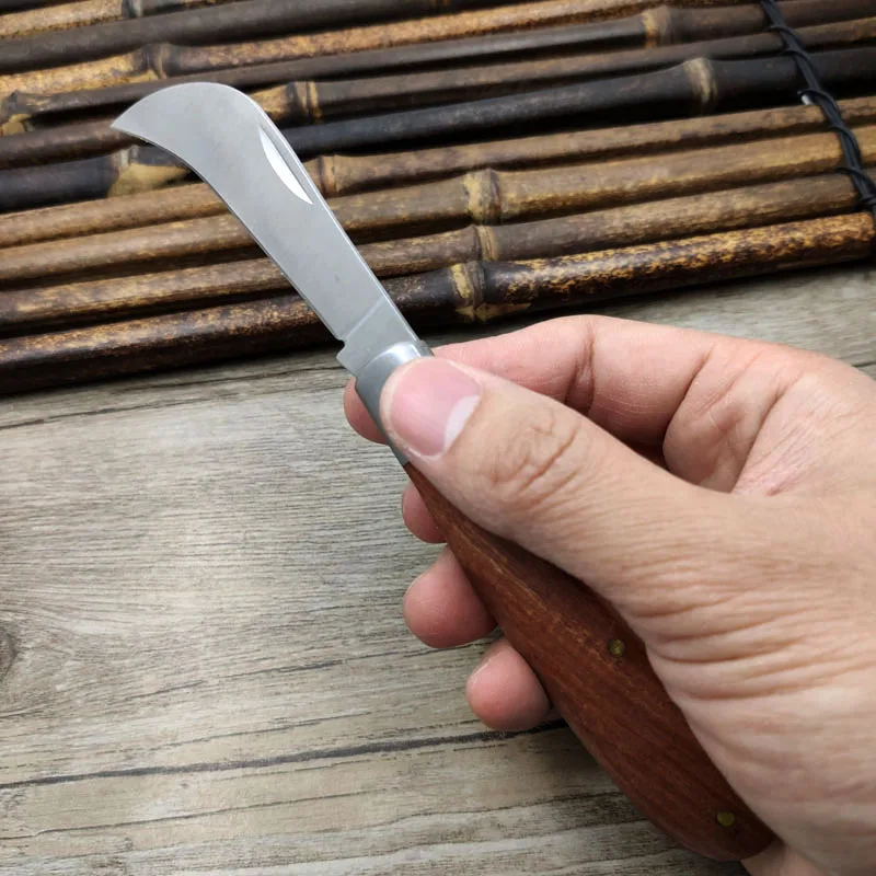 الفولاذ المقاوم للصدأ الصلبة خشب الورد مقبض المحمولة EDC المنجل كهربائي تطعيم سكين للطي سكين الفطر لشجرة الفاكهة