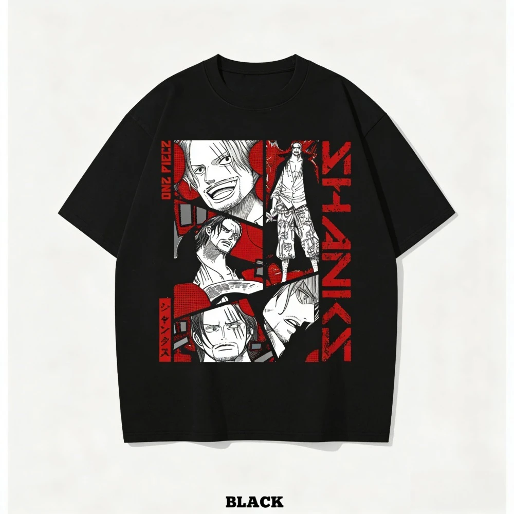 One Piece Rothaarige Shanks Unisex T-Shirt 2026 Sommer Neues beliebtes Anime-Druck Lässiges Eltern-Kind-Kurzarmshirt