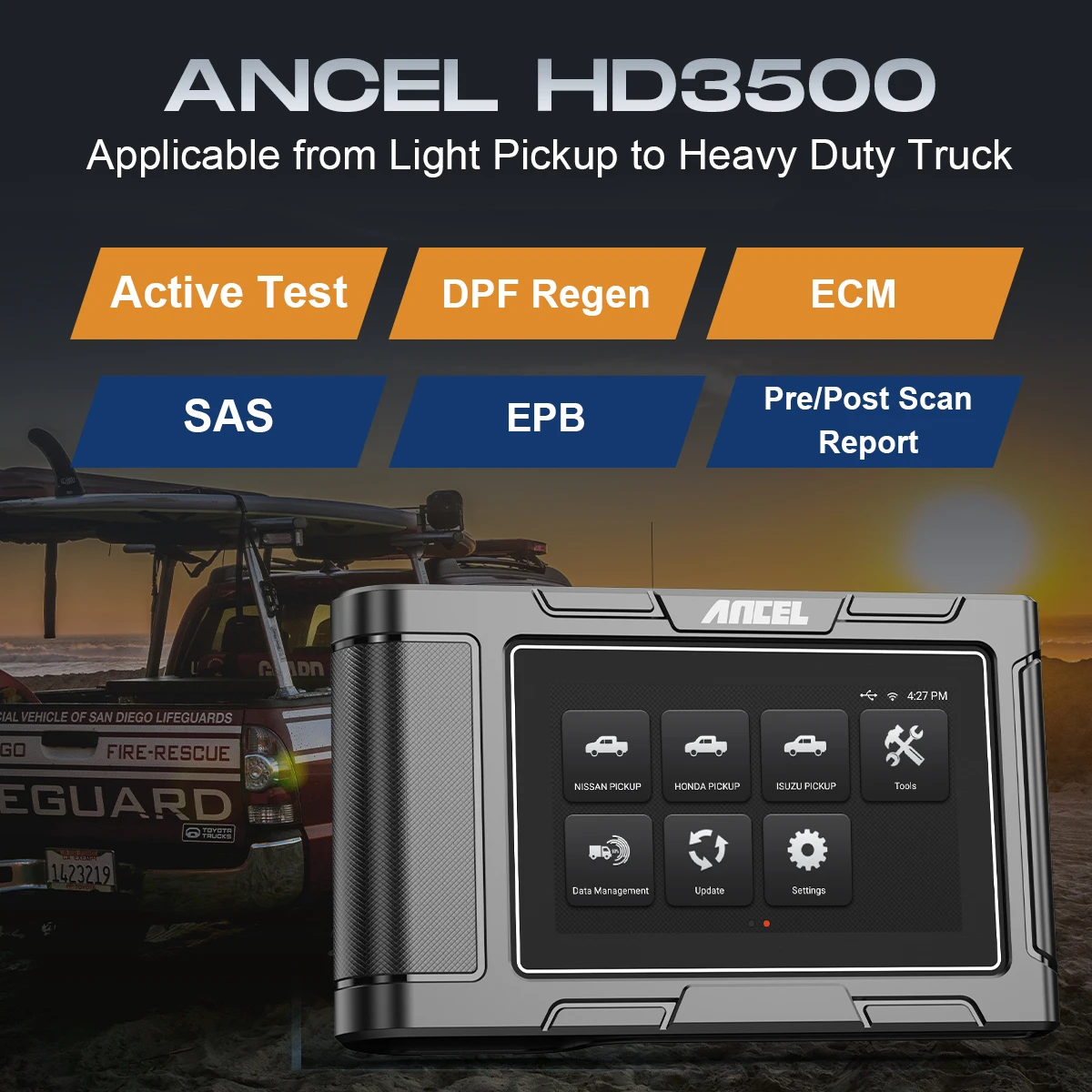 yyhc 2022 New Pick-up Truck Diagnostic Tools ANCEL HD3500 diese Car Scanner For Ford Dodge Toyota OBD2 Pickup   Tool