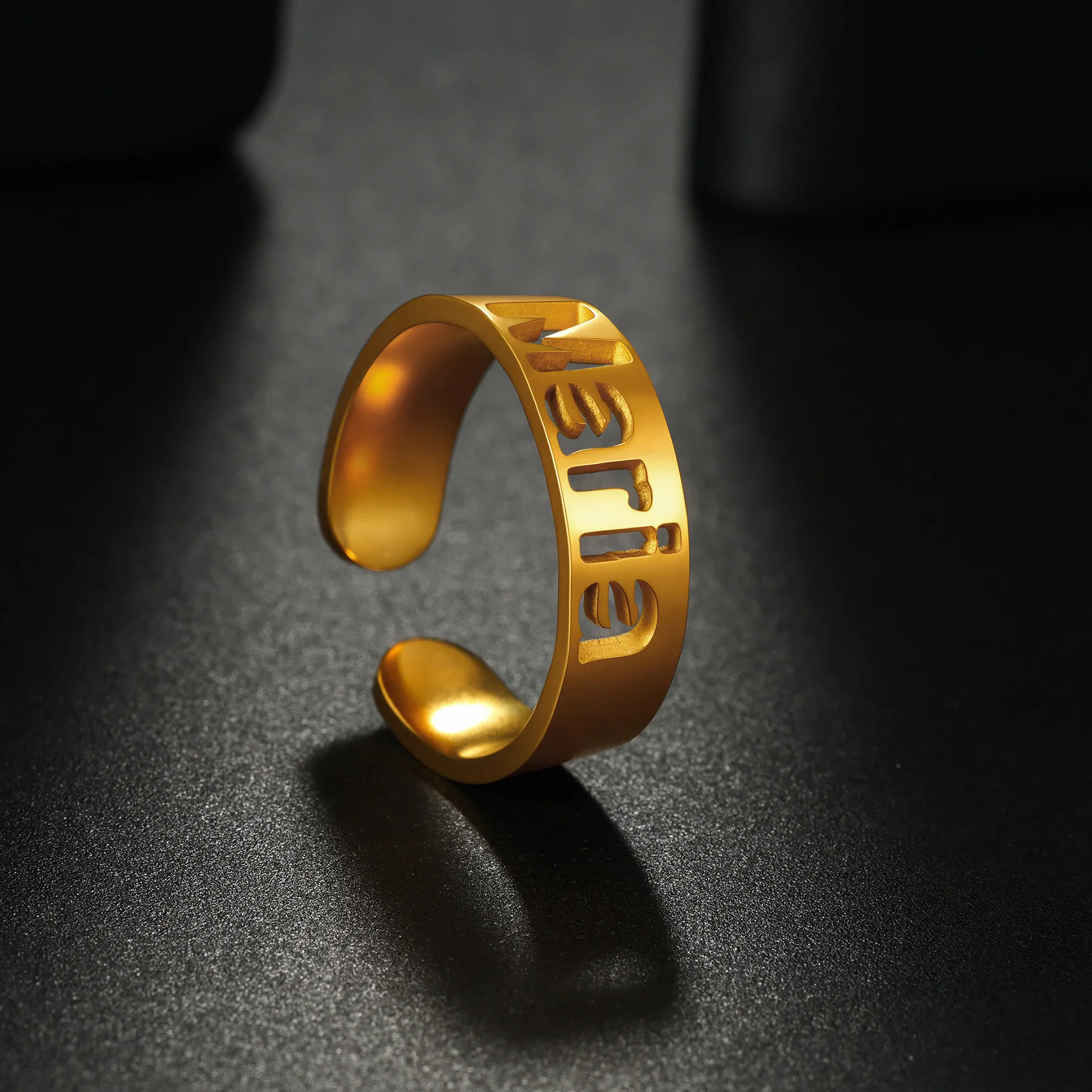 Diamon Customized Hollow Name Ring Bangle Set Stainless Steel Back Open Adjustable Gold Jewelry Cuff Bracelet for Women Gift view 3