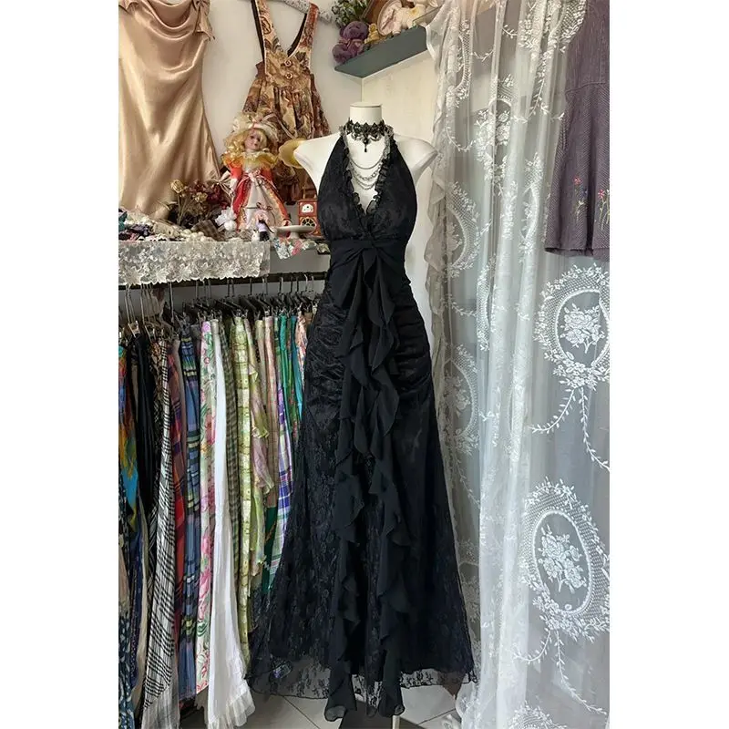 เดรสวินเทจ Y2K แบบผูกคอ ไร้แขน - Y2K Backless Halter Mini Dress บทวิจารณ์และราคา