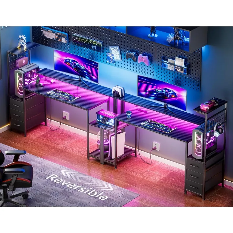 مكتب ألعاب مقاس 55 بوصة مزود بمصابيح LED ومنافذ طاقة مدمجة لإعداد الترفيه المحسن الذي يتميز بأدراج قماشية و #2