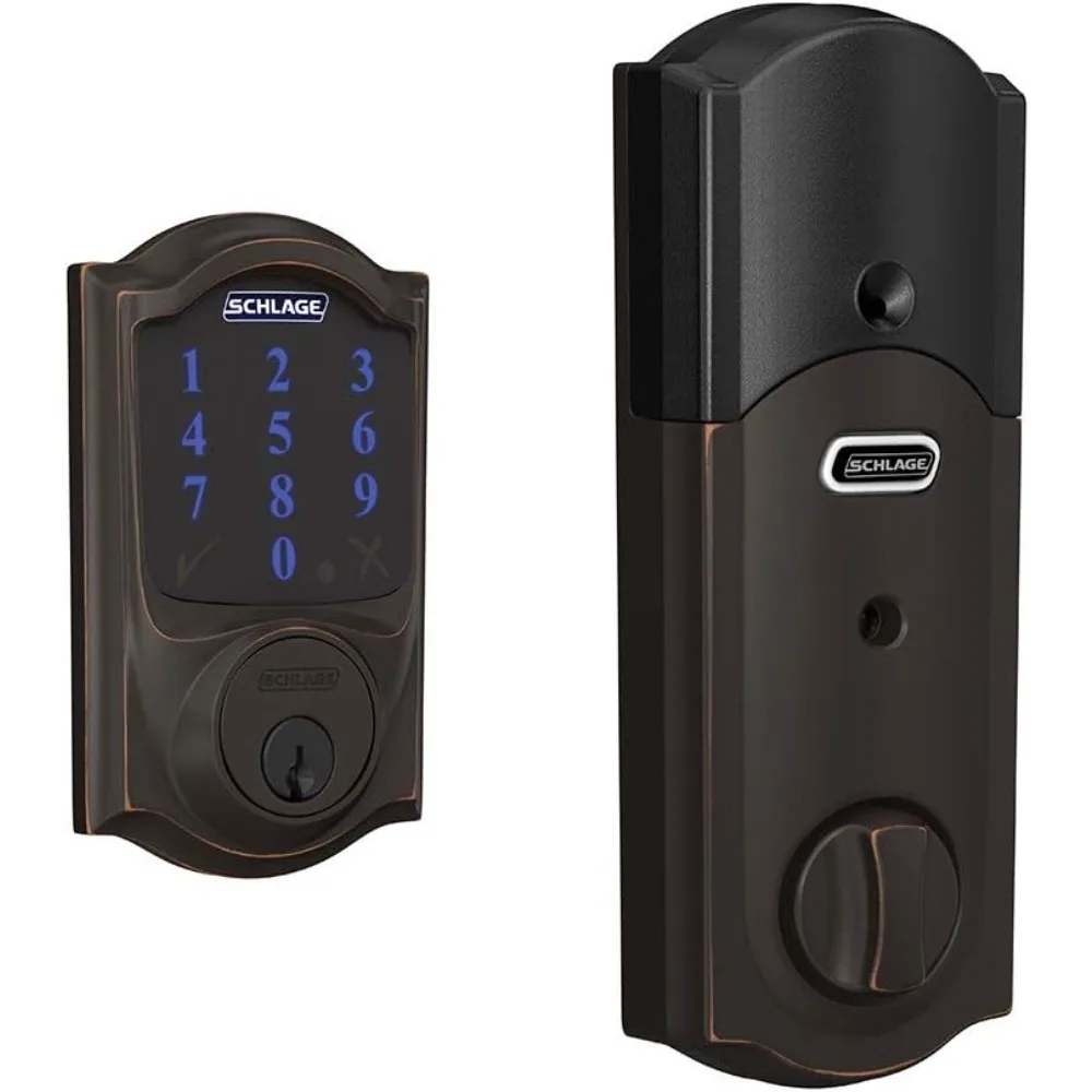 BE469ZP CAM 716 SCHLAGE Connect Smart Deadbolt With Alarm Inbuilt Camelot Trim In Aged Bronze.