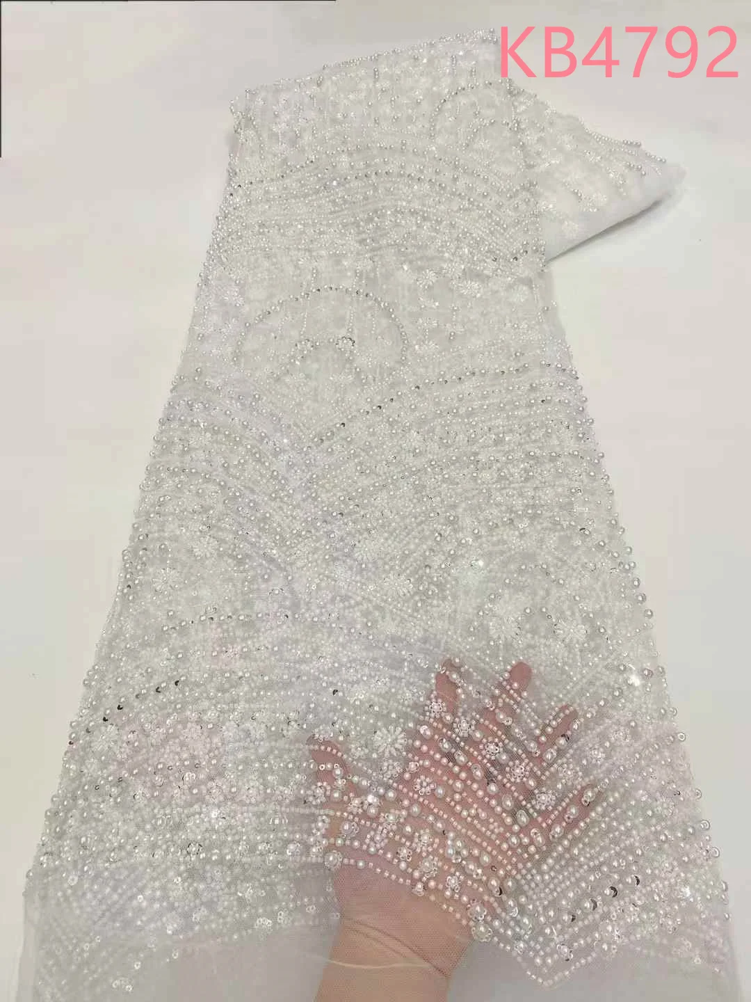 5 Yards Embroidered Dubai 2025 White Pearls Beaded Tulle Lace Fabrics Bridal Lace French Fabrics With Sequence For Sewing KB4792
