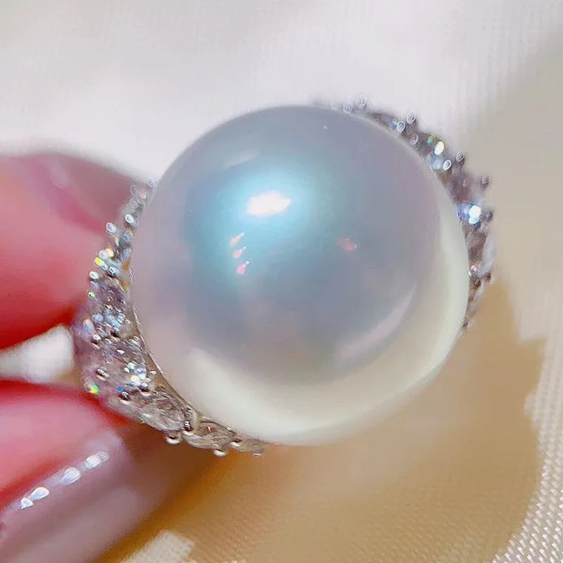 Modne białe duże perłowe pierścionki z cyrkoniami dla kobiet Wspaniałe zaręczynowe obrączki ślubne 925 Sterling Silver Akcesoria Biżuteria — zdjęcie 4