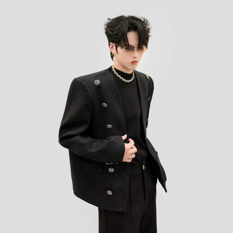 WVGA Spring Autumn New Men Luxury Korean Style Jacket Button-decorated Shoulder Pads Cardigan Niche Chic Casual Coats Ins W27176