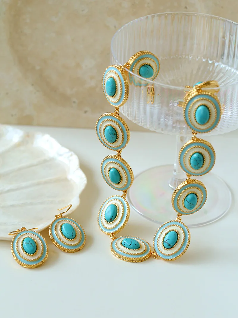 

Natural Blue Beads Turquoise Choker Necklace Women Jewelry Punk Designer Runway Rare Gown Boho Japan Korean