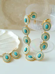 Natural Blue Beads Turquoise Choker Necklace Women Jewelry Punk Designer Runway Rare Gown Boho Japan Korean