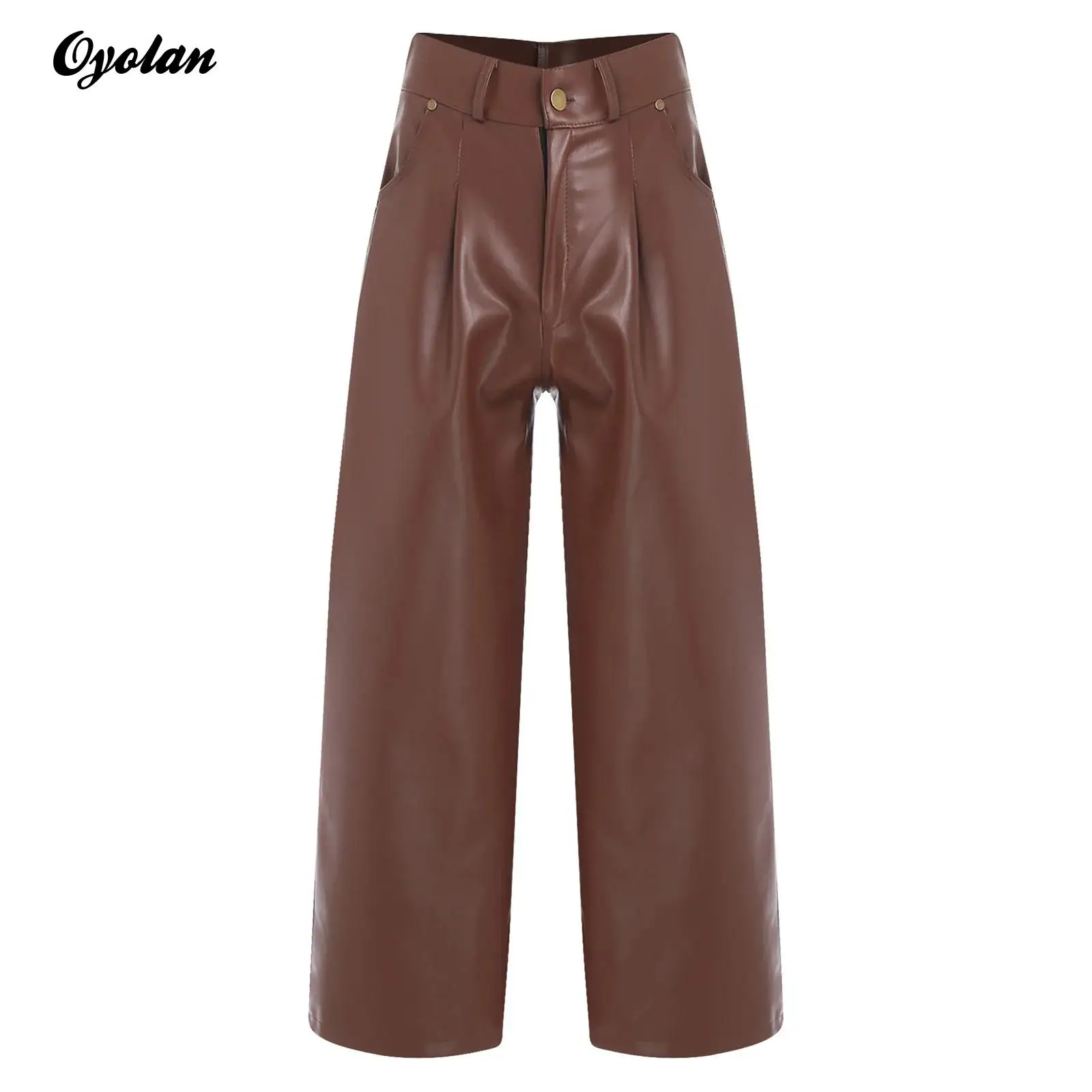 

Mens High Waist Pockets Straight Pants Trousers Fashionable Matte Faux Leather Retro Pants Office Rave Party Vintage Clubwear