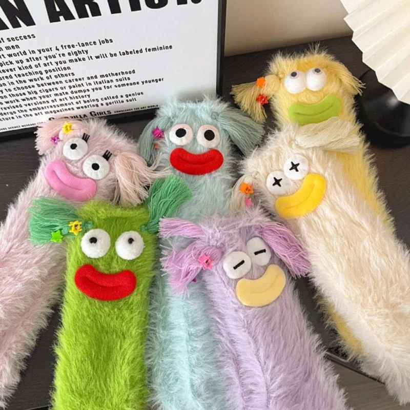 

Женские теплые пушистые тапочки из кораллового флиса с большими глазами и ртом Y2K, 15UB