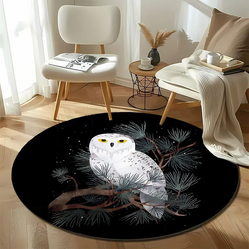 Free shipping! Snowy Owl Forest Design for Cozy Living Spaces round carpet for home sofa bedroom, gift
