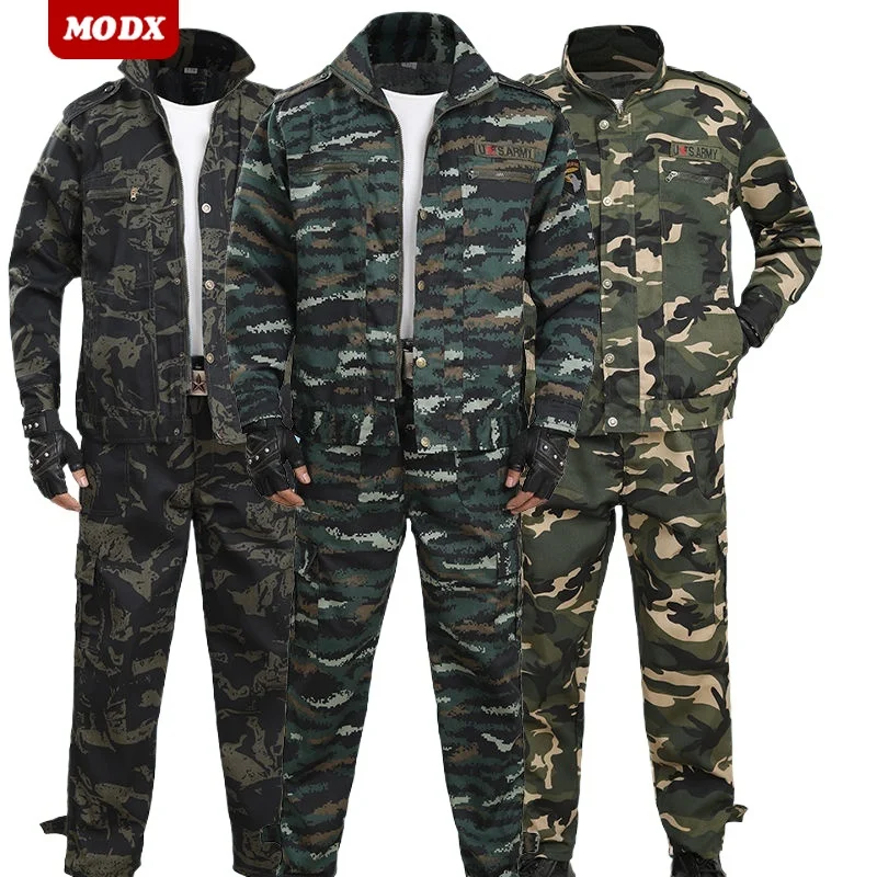 Conjunto de ropa de camuflaje para hombre, traje táctico para adiestramiento al aire libre, senderismo, montañismo, monos resistentes al desgaste, primavera y otoño