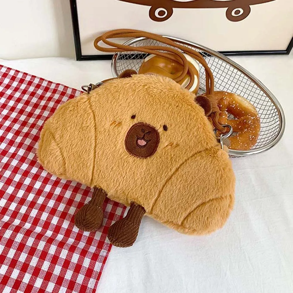 Милая сумка через плечо с капибарой, легкая мягкая плюшевая сумка через плечо с круассаном, большая вместительная пушистая креативная сумка с героями мультфильмов