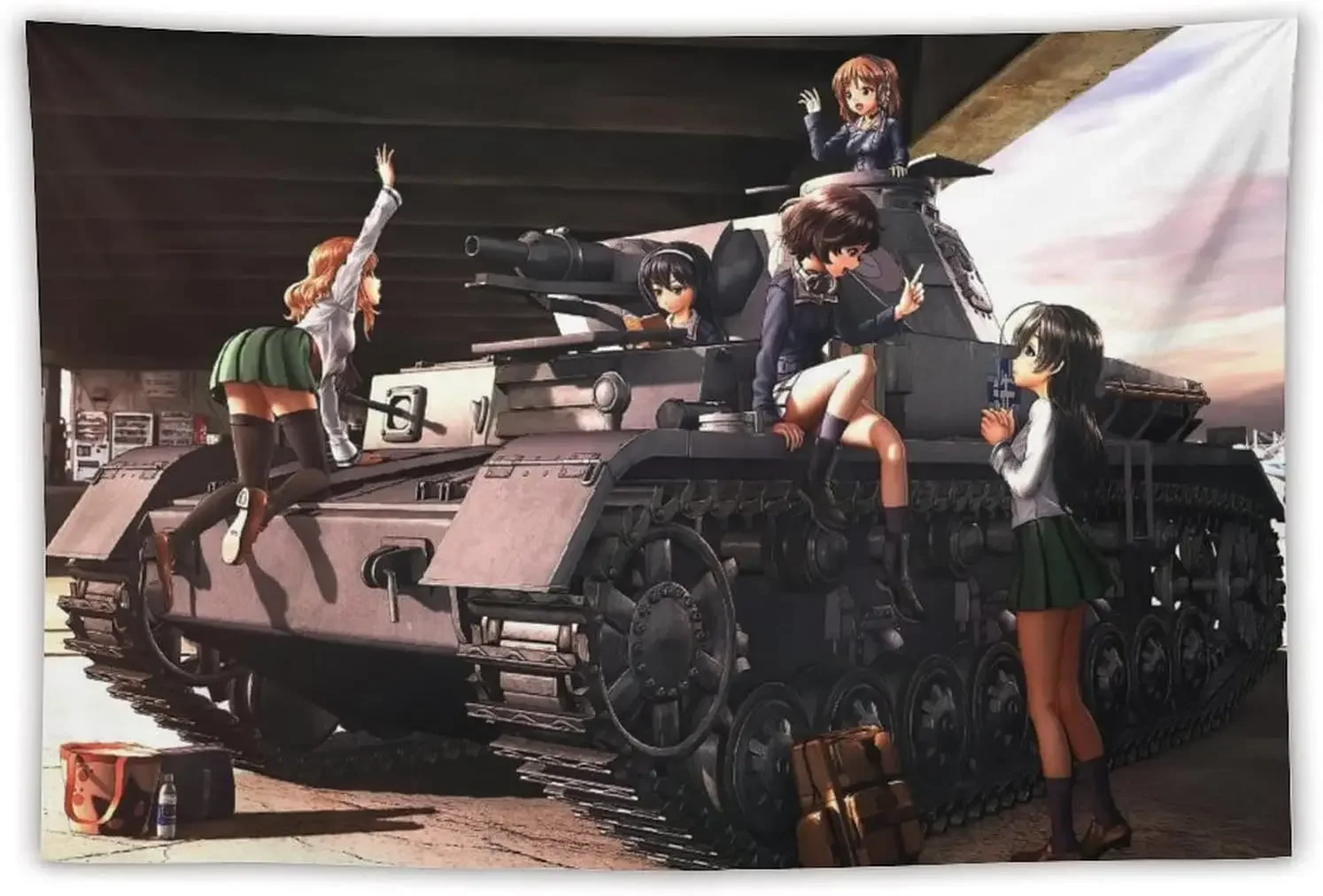 Japanese Comedy Anime Girls Und Panzer Poster Polyester Tapestry Prints Room Aesthetic Wall Art Bedroom Tapestries Walls