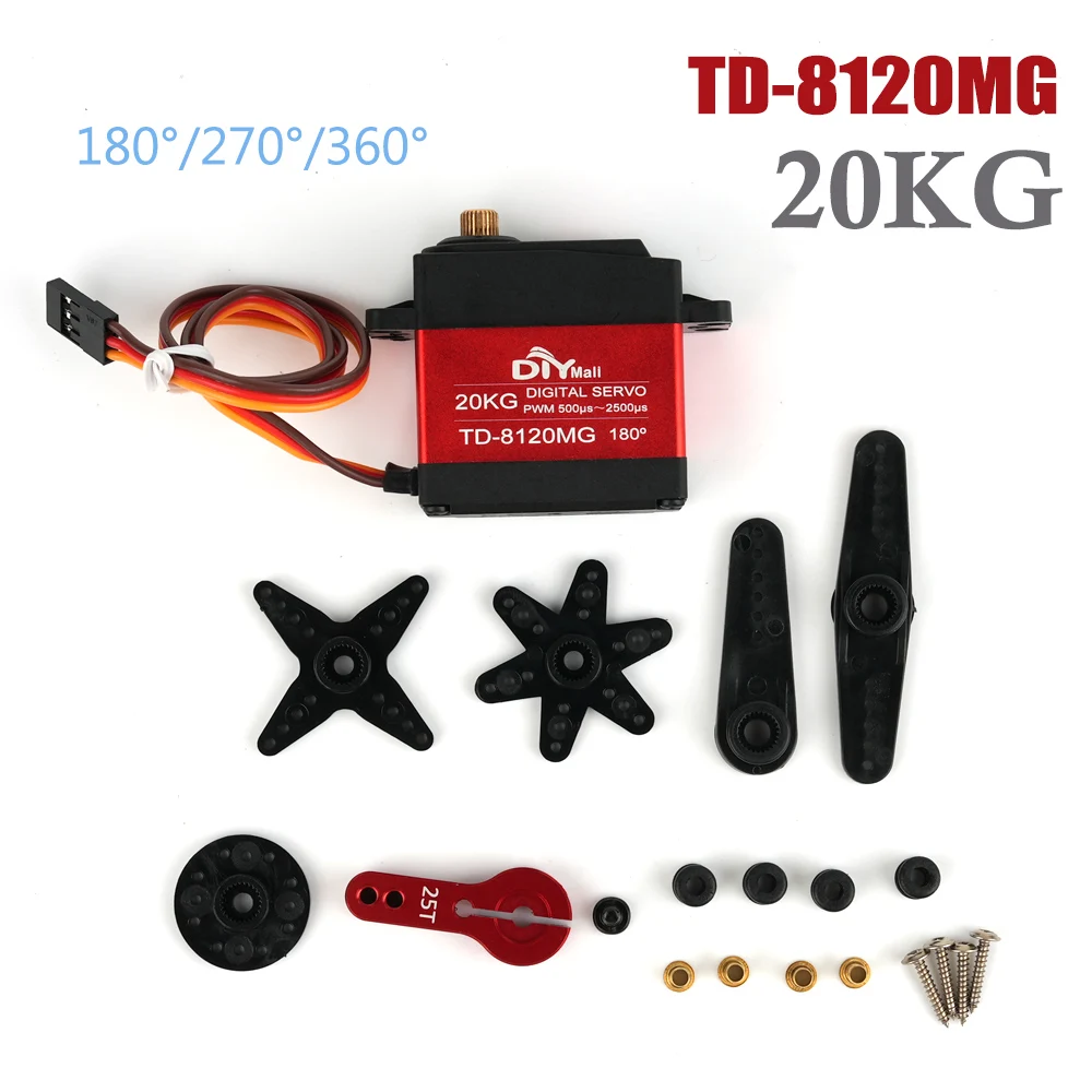 Servomotore digitale TD-8120MG da 20 kg. cm coppia elevata 180 ° /270 ° /360 °   Parti di funzioni di potenza fai-da-te per servi ingranaggi in metallo per robot per auto RC