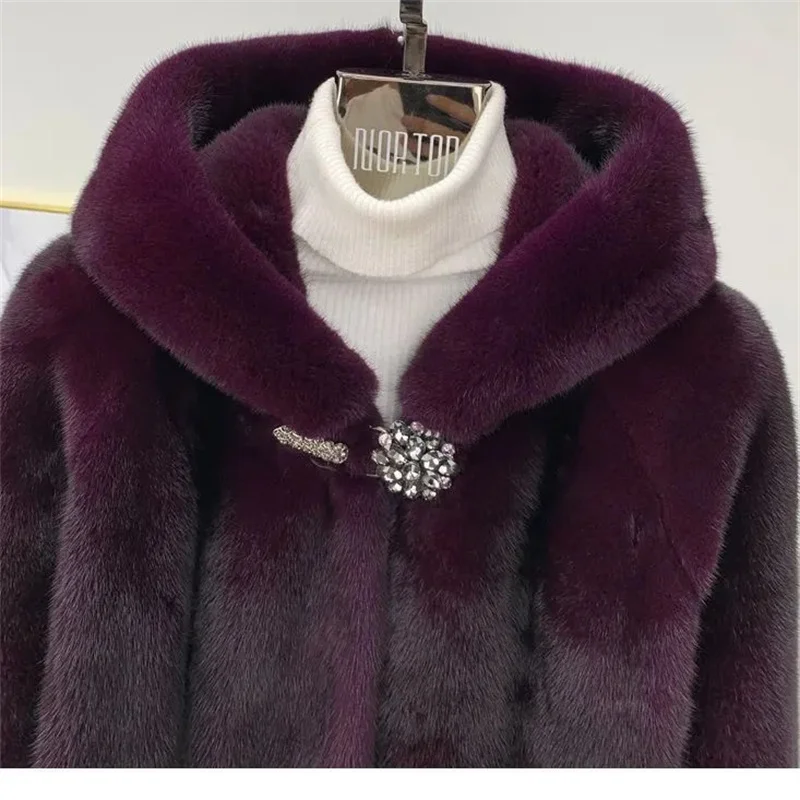 Lmitation fur Mink Coat for middle-aged And Elderly Women With Hats Mink Fur Coat For medium to Long Warm Hooded fur Outwear 6XL