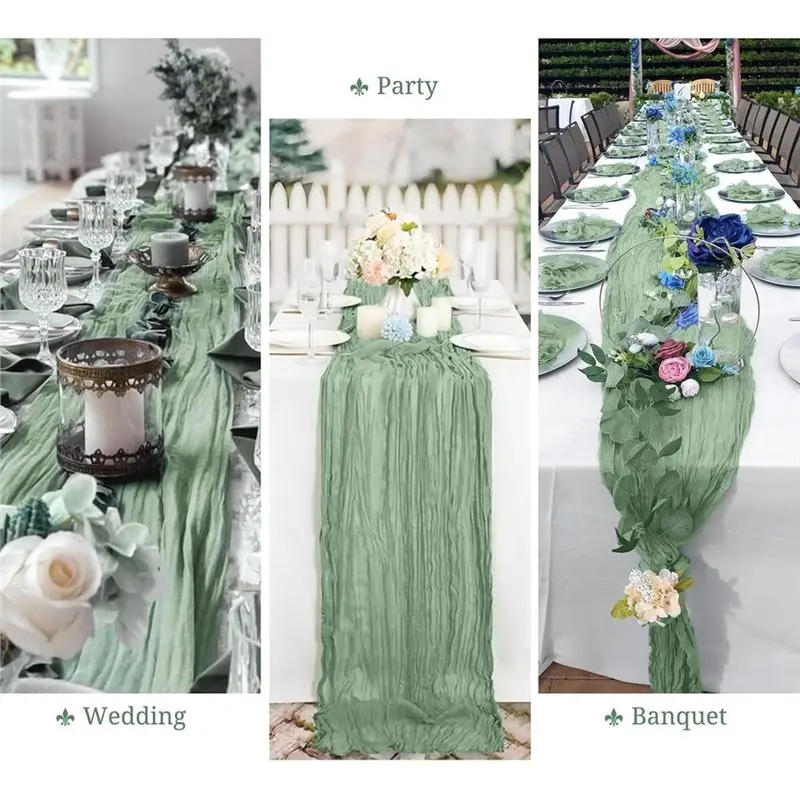 B23B 8 Pack Sage Green Cheesecloth Table Runners, 17 X 108 Inches, Boho Gauze Table Runner Set For Wedding, Bridal Shower