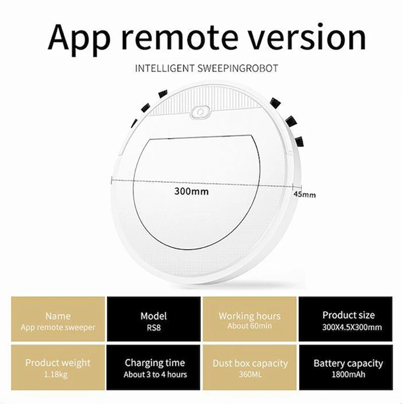 Robot Vacuum Cleaner Smart Ultra Thin Automatic Sweeping Suction Towing 3 In 1 APP Remote Control