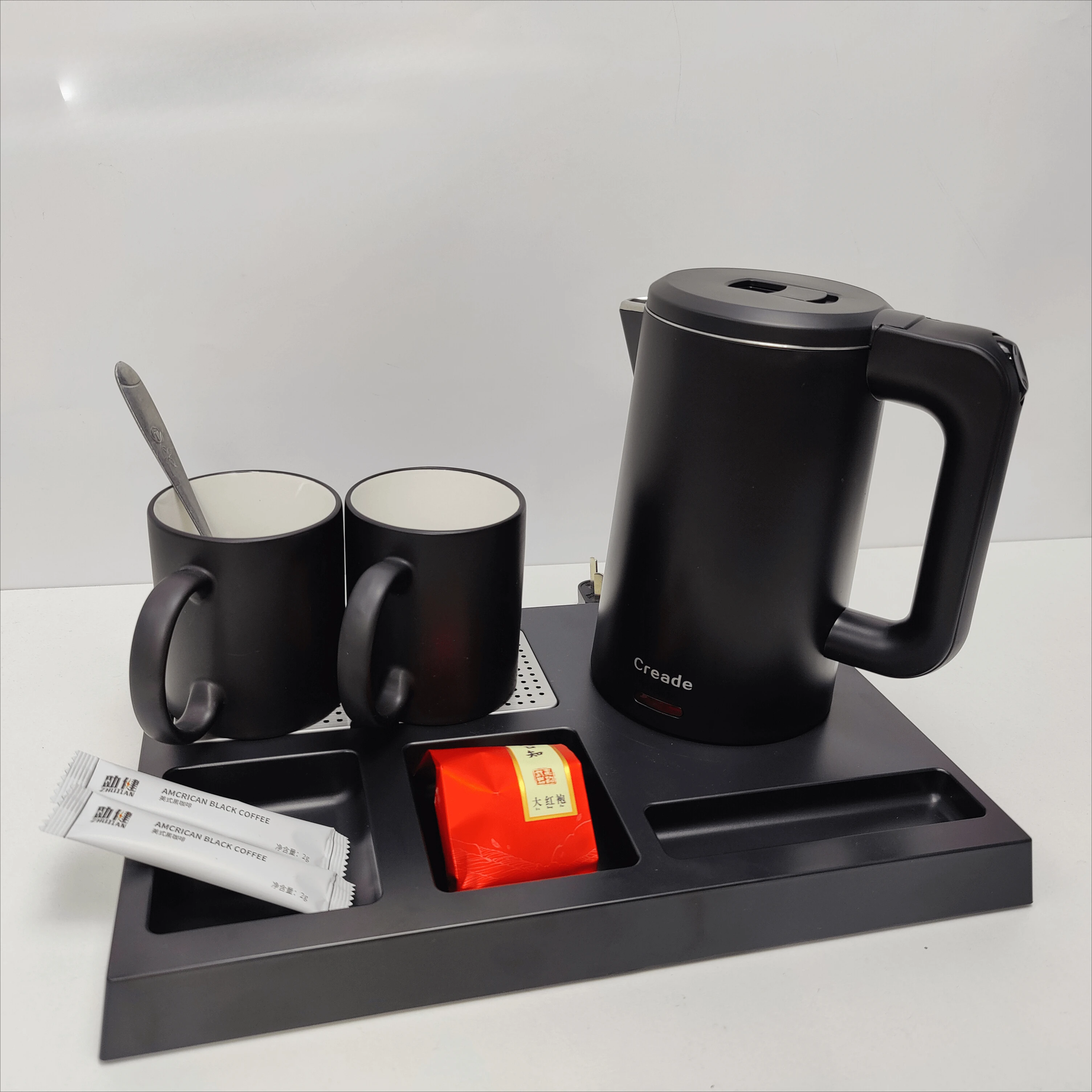 

0.8L hotel hot-selling double-layer hotel professional electric kettle set with tray