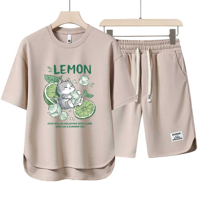 Home Leisure Set Men Trend Short Summer Set JP Cartoon T-shirt Shorts 2 Piece Set Cool Duck Men's Clothing Outdoor Sports Suit