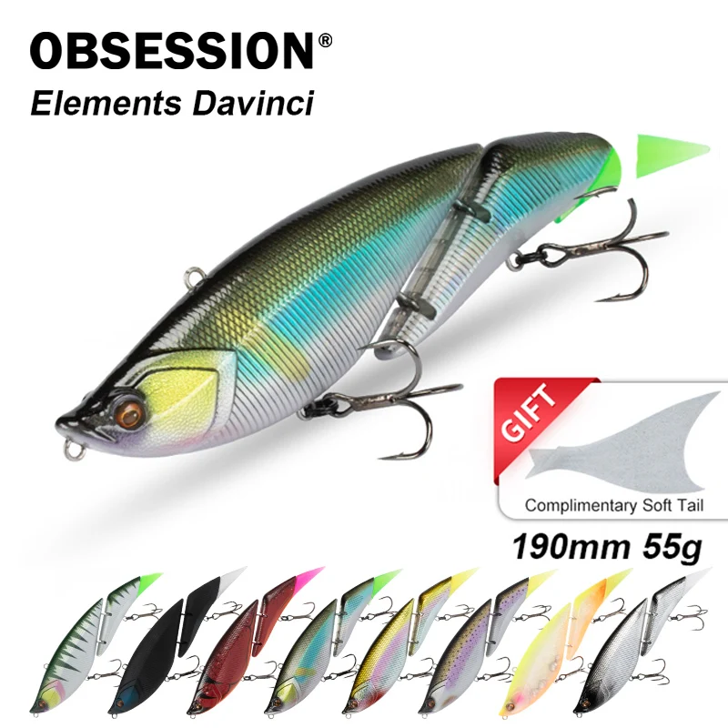

OBSESSION DAVINCI 2 sections Jointed Swimbait Fishing Lure 19cm 55g Floating Vibration Segment Big Bait Wobblers Soft Tail Baits
