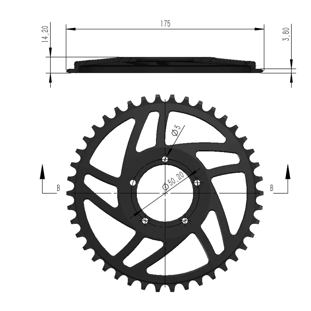 GUSTAVO E-Bike Kettenblatt für BAFANG BBS01 BBS02 Mittelmotor Kettenrad 36/38/40/42/44/46/48/52T Kettenblatt – Detail 4