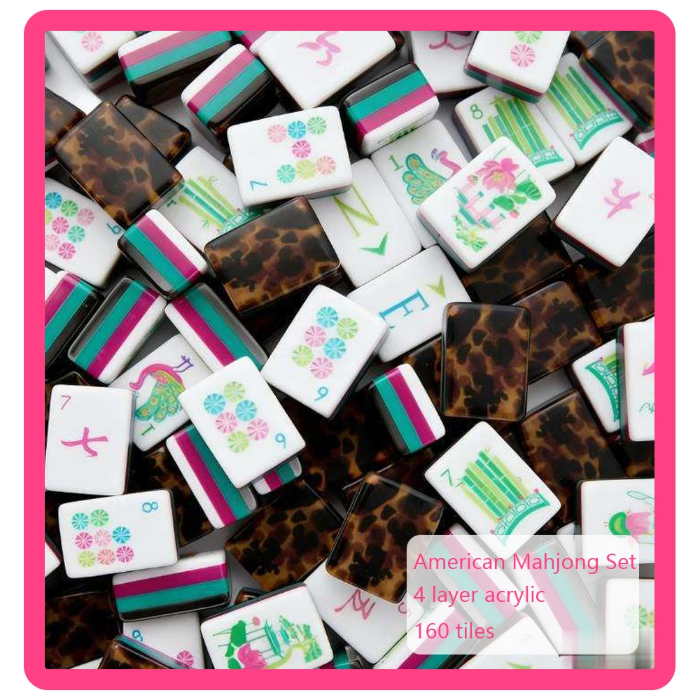 Acrylic Luxury Mahjong Tiles American Hot 4-Layer Mahjong Set 160 Tiles Portable Travel Home Party Game Mah Jongg Surprise Gifts