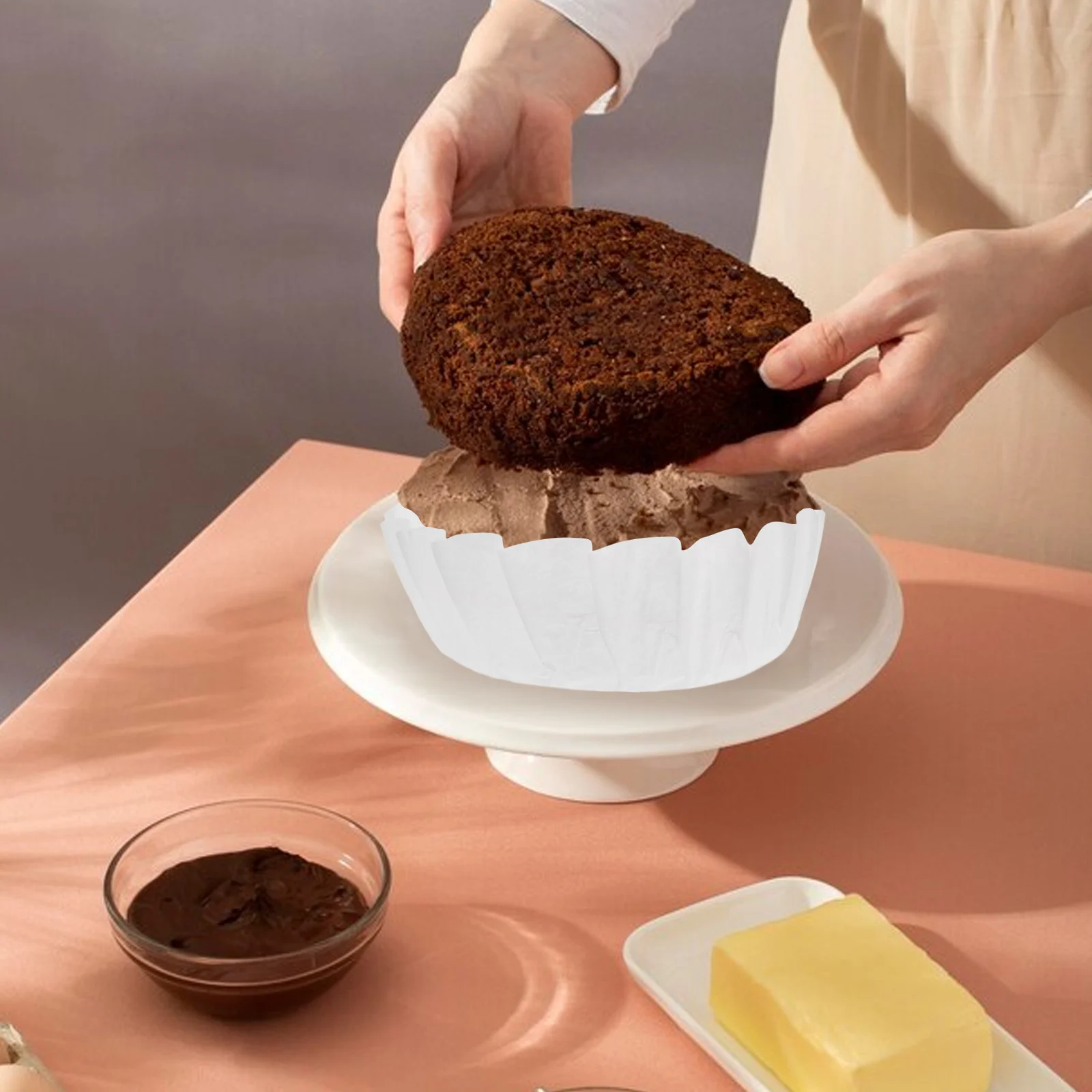 

50 pcs Basque Cake Mold Liners Grease-Proof Non-Fold Paper Tray For Cupcake Liner Sheets Baking Paper Tray Kitchen Baking