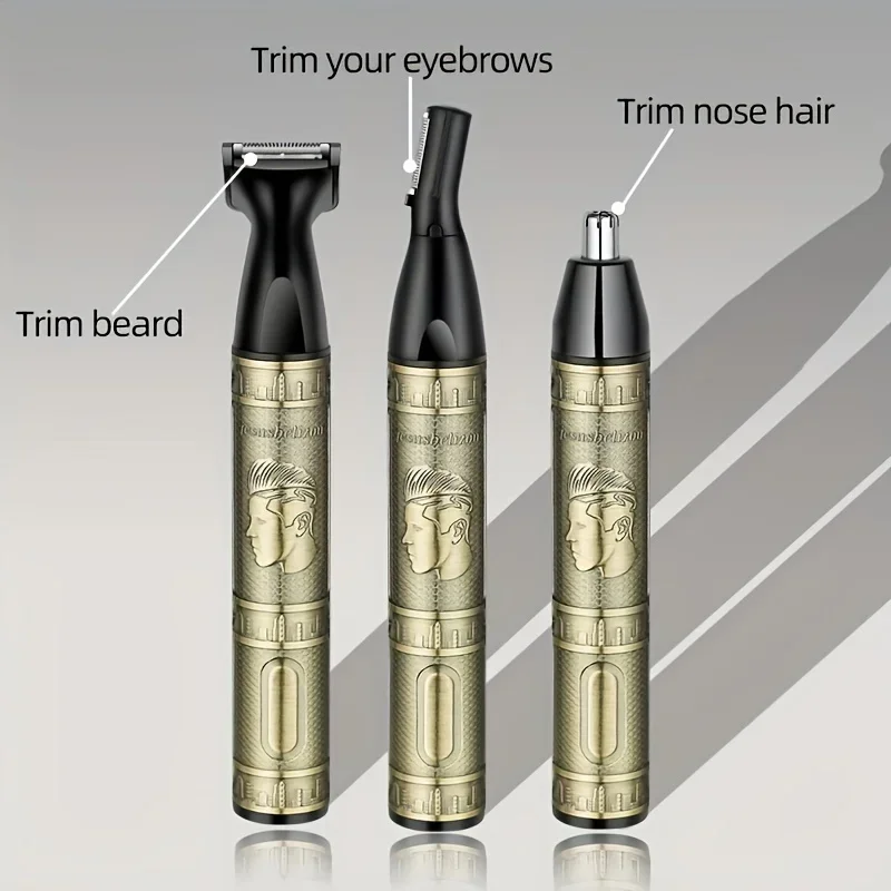 3-in-1Men's Grooming Kit USB Rechargeable,Aluminum Alloy Includes Nose Hair,Sideburn,Eyebrow Trimmers Ideal For Daily Travel Use