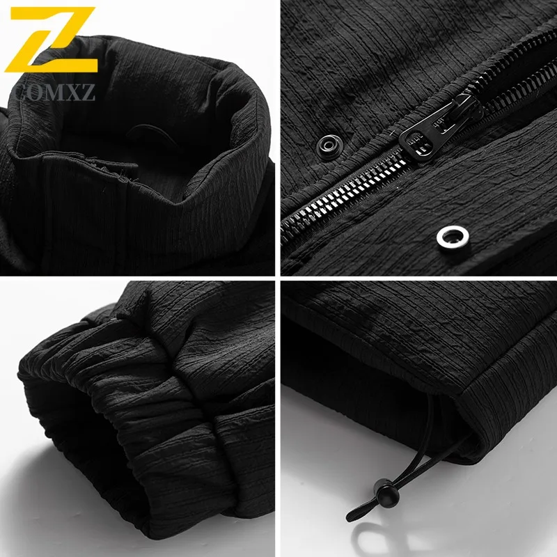 COMXZ Luxury Mens Down Jacket Stand Collar Solid Color Outdoor Snow Anti-Cold Parka Korean Fashion Windproof Winter Filler Down