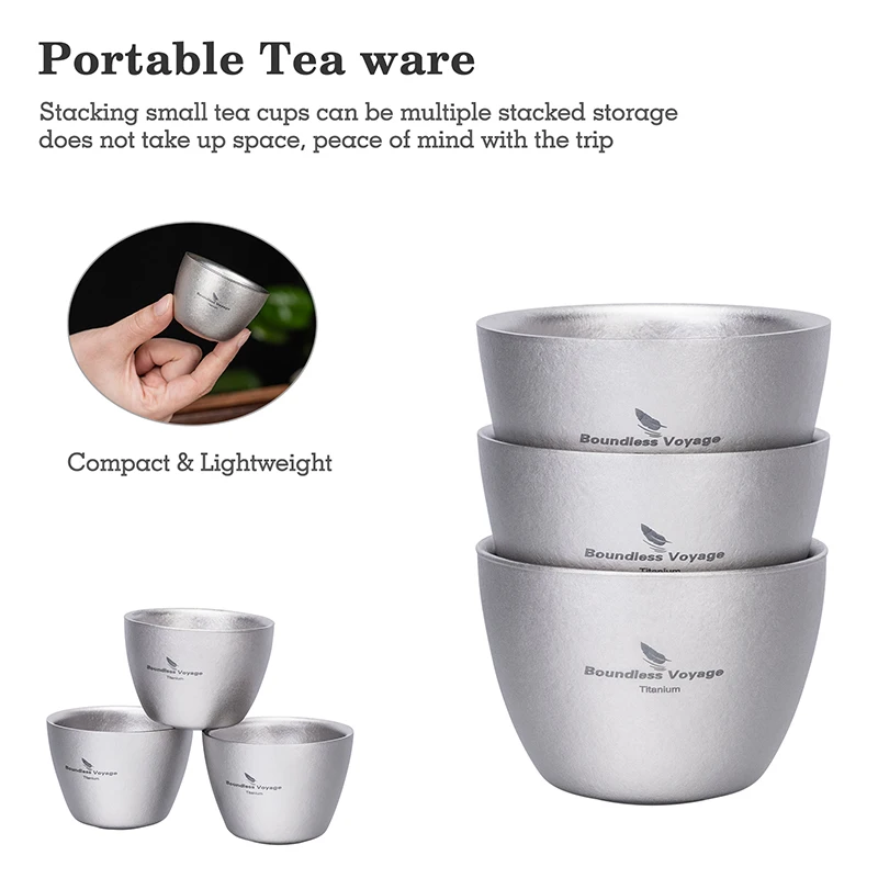 Boundless Voyage 40ml Titanium Tea Cups Mini Double-walled Sake Cup Wine Mug Outdoor Camping Tableware Durable Drinkware