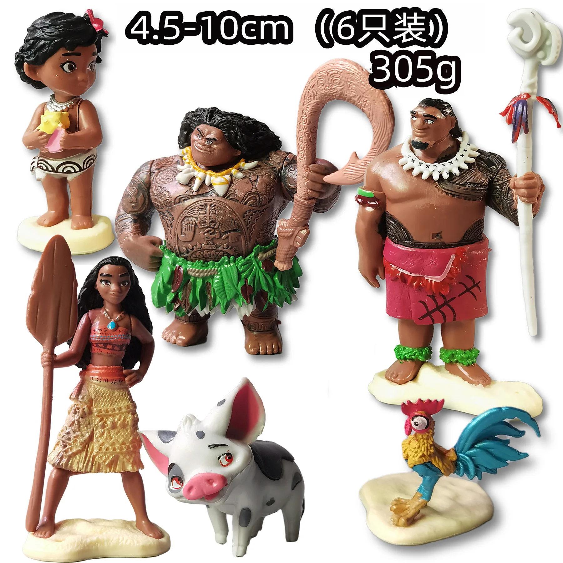 6pcs Disney Moana Anime Toys Cute Cartoon Maui Gramma Tala Tui Tamatoa Heihei Rooster Pua Pig Hawk Handmade Model Accessories