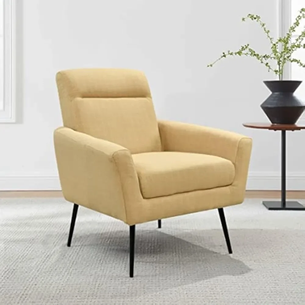 Cafe Chair Yellow Coffee Chairs Bedroom Leisure Single Sofa (Metal Legs) Living Room Chairs Suitable for Small Space Home Office