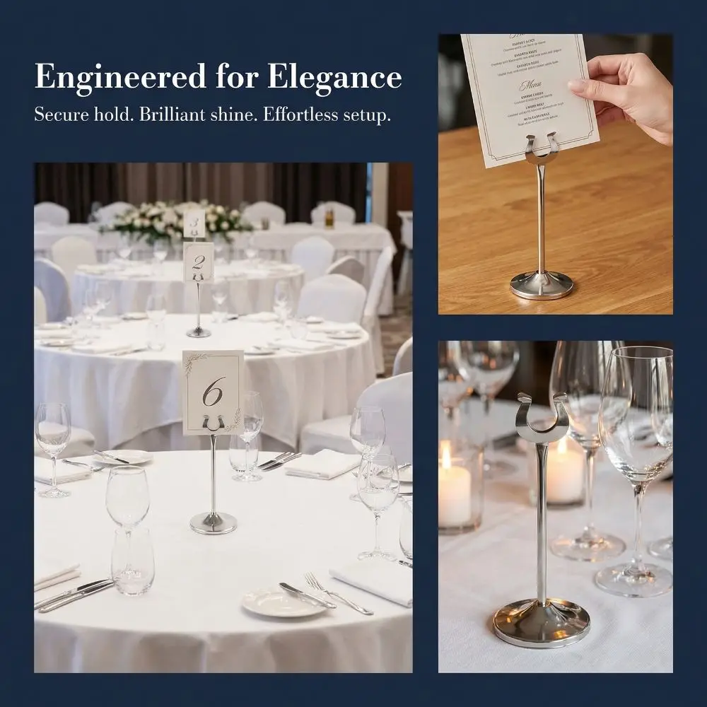 Stainless Steel Table Number Holder U Shaped Non-slip Base Card Holder Elegant Durable Table Picture Stands Wedding Party