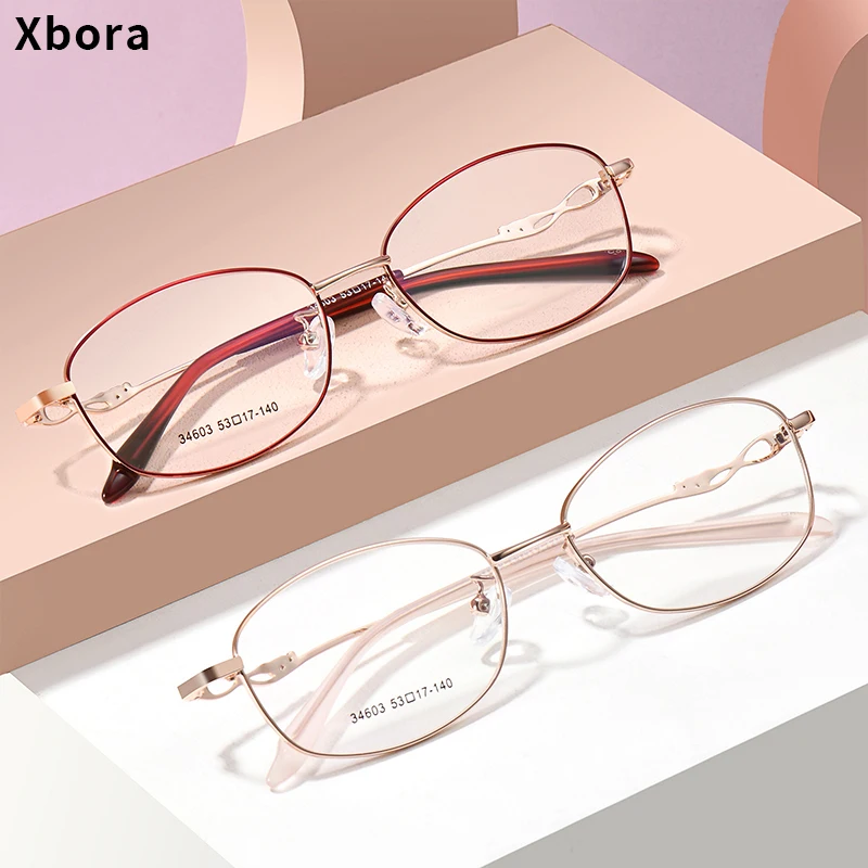 Xbora High Quality Ladies Oval Alloy Eyeglasses Frame Retro Myopia Farsighted Optical Reading Prescription Glasses Women 34603