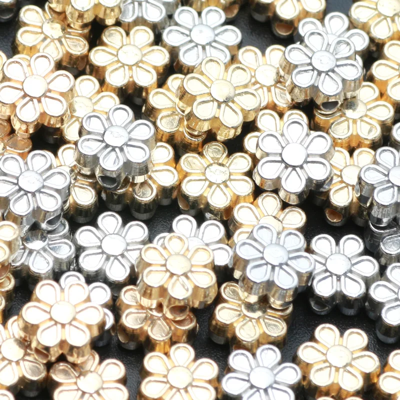 100 stücke 7mm gold silber farbe ccb blume perlen acryl lose spacer perlen für schmuck machen diy armband halskette zubehör