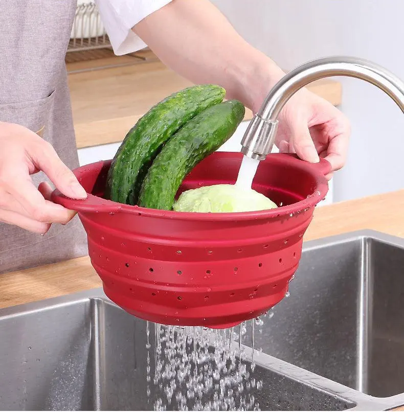 Foldable Food Silicone Drain Basket Fruit Vegetable Washing Basket Strainer Colander Collapsible Drainer Kitchen Storage Tool