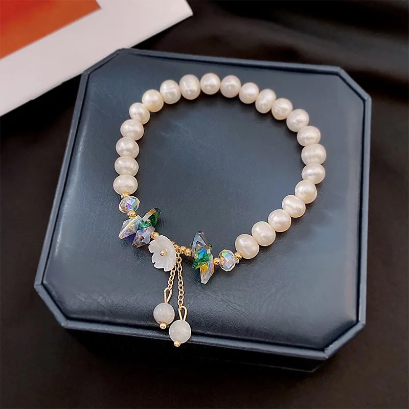 100% Natural Freshwater Pearl Elegant Colorful Crystal 14K Gold Filled Ladies Bracelet Promotion Jewelry For Women Cheap Gifts