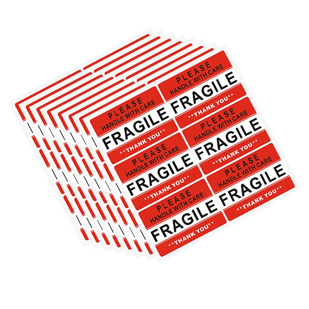 

20 Sheets Thank You Fragile Adhesive Stickers Warning Labels for Shipping Boxes Caution Packaging Red Color 120 Pieces