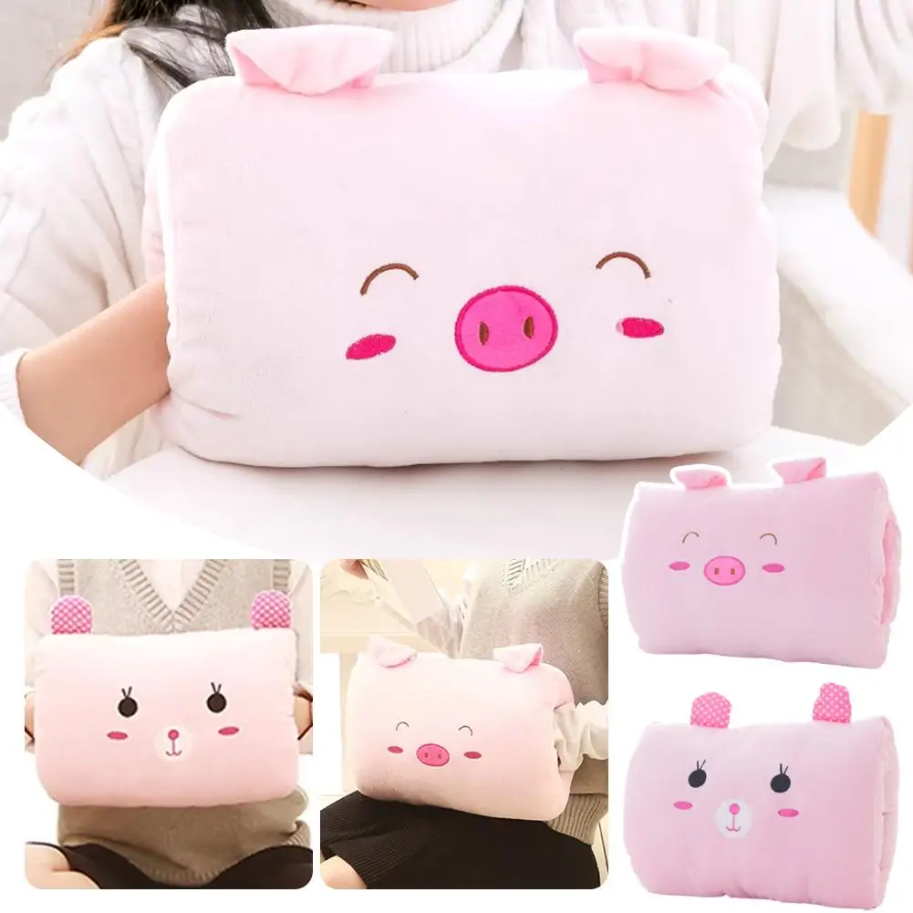 Rosa Schwein Kawaii Kissen für Kinder Handwärmer Nackenkissen Set, kreative Cartoon dekorative Kissen Familie Geschenk Weihnachtsgeschenk